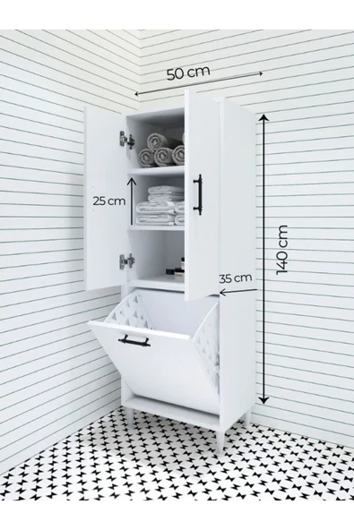 Dzdizayn Orkide Kirli Çamaşır Sepetli 2 Kapaklı Çok Amaçlı Dolap - Resim 7