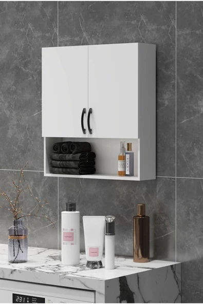 Makbulce Defne Beyaz Çamaşır Makinası Üst Dolabı - Resim 5