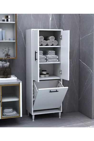 Dzdizayn Orkide Kirli Çamaşır Sepetli 2 Kapaklı Çok Amaçlı Dolap ürün görseli 1