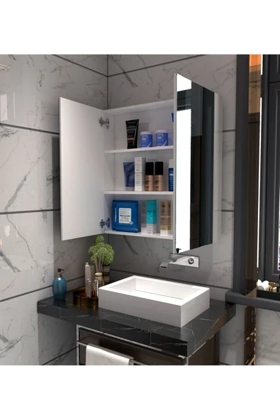 Dzdizayn Mdf Lavobo Üstü Aynalı Banyo Dolabı Çok Amaçlı 60x60 Mdf - Resim 5