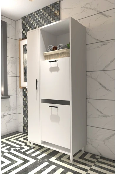 makbulce Menekşe 2li Çamaşır Sepetli Çok Amaçlı Dolap - Resim 7