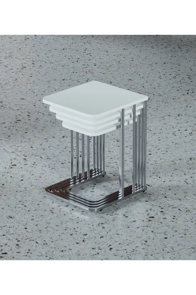 Makbulce Ceylin 4Lü Zigon Sehpa Mdf Tekerlekli Gümüş Ayak Beyaz ürün görseli