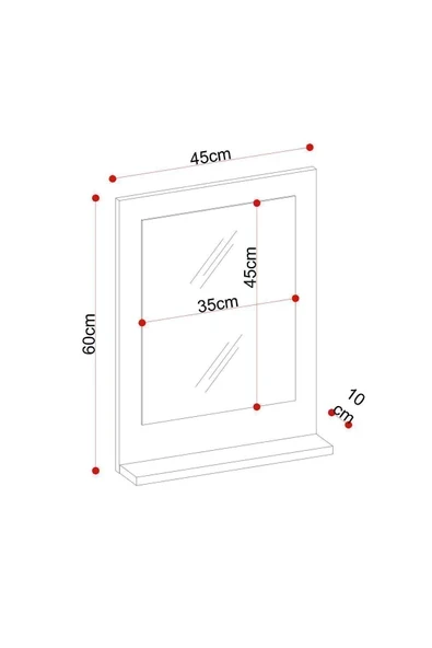 makbulce Safir Banyo Aynası, Dresuar,60x45 Beyaz Raflı Banyo Aynası - Resim 5