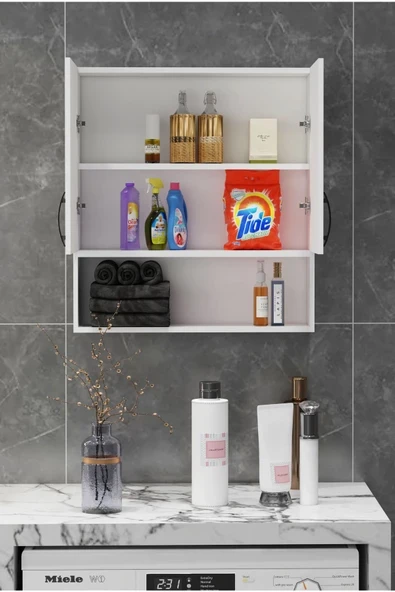 Makbulce Defne Beyaz Çamaşır Makinası Üst Dolabı - Resim 3