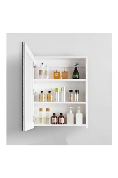 Taç-Dek Tek Kapaklı %100 Suntalan Aynalı Banyo Dolabı Üst Modülü Beyaz Suntalam Üst Modül 60x40 - Resim 5