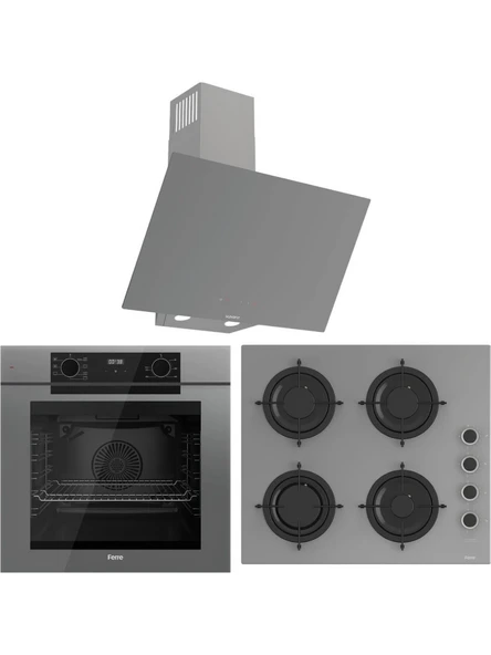 Ferre Fryart Artline QEP63CPR - CS208-FA - D079-SA 7 Prog. Dijital Turbo Ankastre Set - Gri