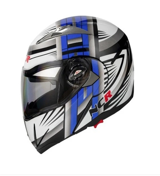 NCR-158 ÇENE AÇILIR GÖZLÜKLÜ E-CE BELGELİ KASK MAVİ GRAFİK ürün görseli 1