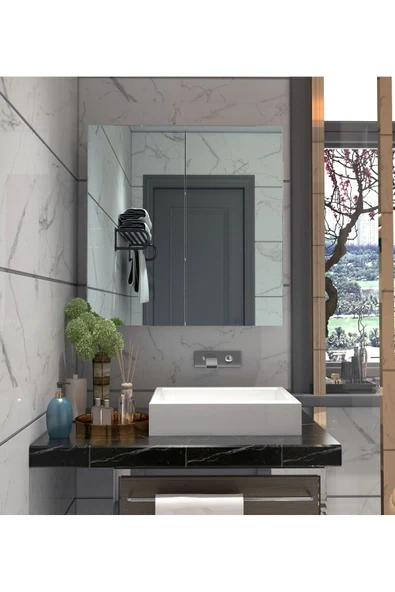 Dzdizayn Mdf Lavobo Üstü Aynalı Banyo Dolabı Çok Amaçlı 60x60 Mdf ürün görseli 1