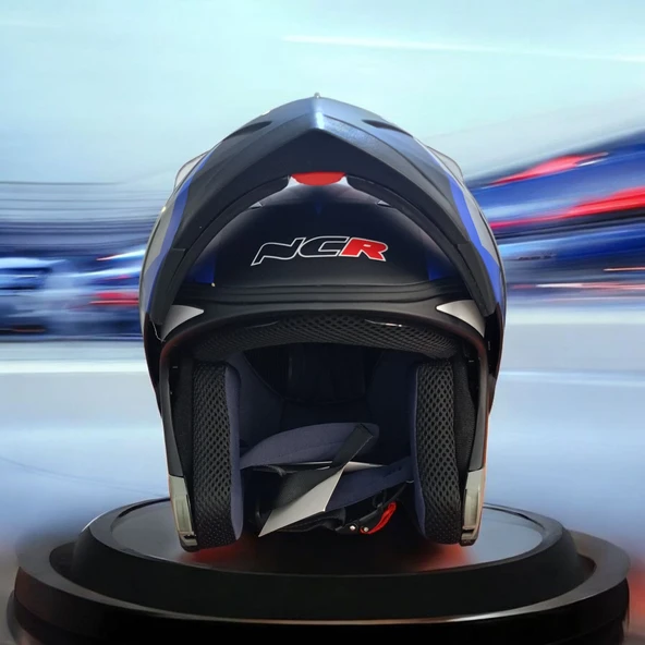 NCR-158 ÇENE AÇILIR GÖZLÜKLÜ E-CE BELGELİ KASK MAVİ GRAFİK - Resim 3