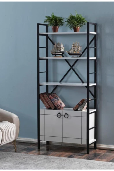 Makbulce Beyaz Metal Kitaplık ürün görseli 1