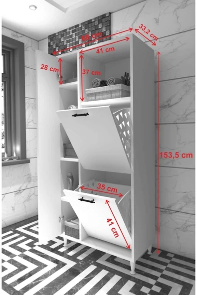 makbulce Menekşe 2li Çamaşır Sepetli Çok Amaçlı Dolap - Resim 9