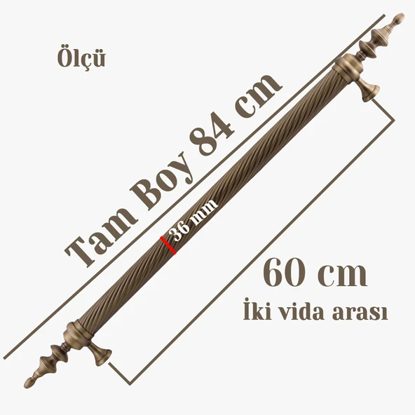 Otağ Antik 60 cm Kapı Çekme Kolu Tutma Kulpu Kulbu Çelik Dış Kapı Tutamağı Sürgülü Kapı Lüks Model - Resim 2