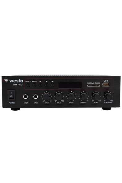 Westa WM-750U 80 Watt 100V-70V Mini 4-16 Ohm USB-SD-Bluetooth 2 Mikrofon Girişli Trafolu Anfi - Resim 2