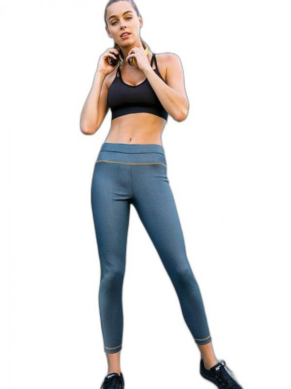 Yeni İnci Kot Görünümlü Sporcu Tayt Tek Alt YNCT147 - 2