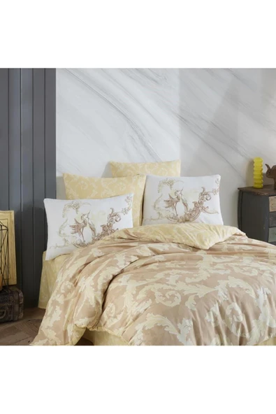 FAYMEM GLOBAL Çift Kişilik Ranforce Nevresim Takımı Avangarde Krem - Resim 3