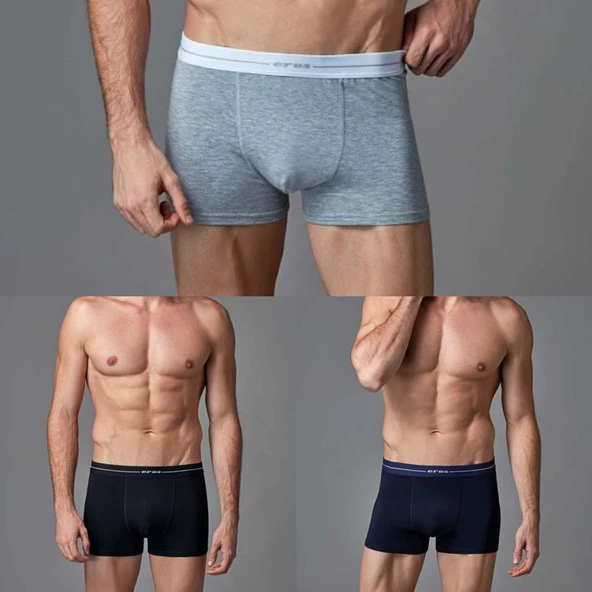 EROS 015 GRİ, SİYAH VE LACİVERT ERKEK STRETCH BOXER 3LÜ KUTU - 2