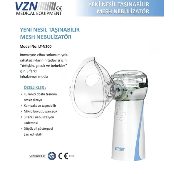 VZN LTN200 Yeni Nesil Kademeli Ultra Sessiz Şarjlı Mesh Nebulizatör - 2