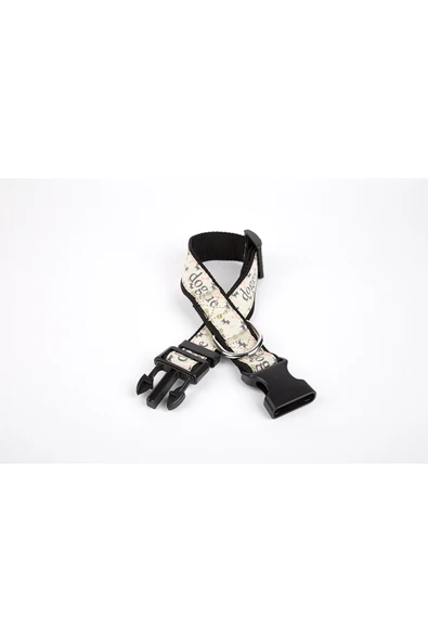 Nurvayestore Doggie Desenli Süslü Dokuma Köpek Boyun Tasması 1,5 x 25-40 cm Siyah ürün görseli