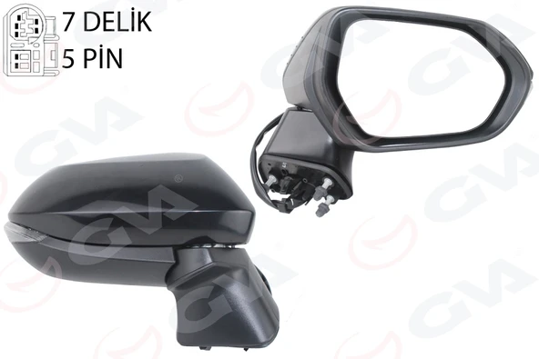 GVA 1071144 DIŞ DİKİZ AYNASI SAĞ ELEKTİKLİ SİNYALLİ KONV SİYAH 5 PİN Lİ TOYOTA COROLLA 19- 8791002924 ürün görseli 1