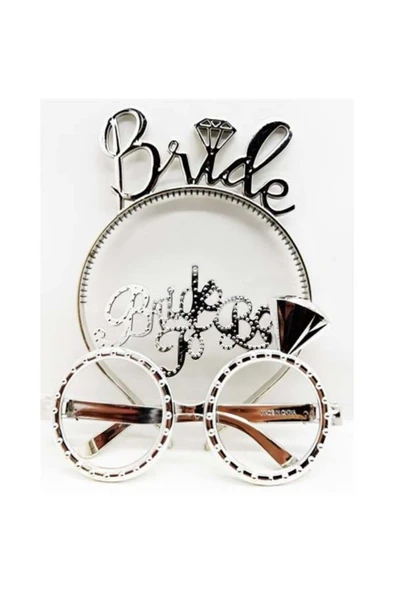 FAYMEM GLOBAL Bride Yazılı Taç Ve Bride To Be Yazılı Gözlük Seti Gümüş Renk ürün görseli