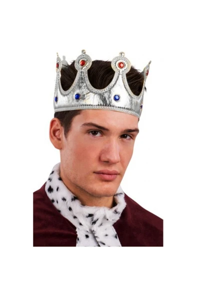 hunner Kral Tacı Gümüş Renk Kumaş Malzeme Yetişkin Boy ürün görseli