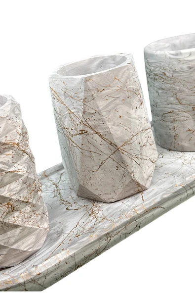 4 Parça Mermer Desenli Altın Detaylı Çok Amaçlı Banyo Seti - Resim 3