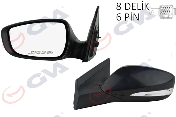 GVA 1091139 DIŞ DİKİZ AYNASI SOL BLUE 12> ELEKTRİKLİ ISITMALI SİNYALLİ SİYAH KAPAK DÜZ CAM 6 FİŞ VM-6451NEHL 876104L020CA ürün görseli 1