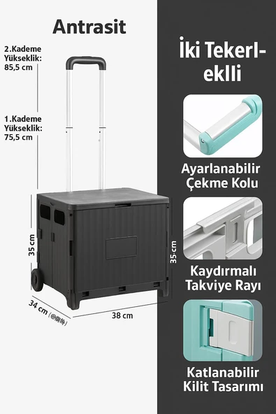 Valkyrie Katlanabilir İki Tekerlekli Alışveriş ve Depolama Çantası – Kapaklı Teleskopik Çekme Kolu Kamp Plaj Çok Amaçlı - 4