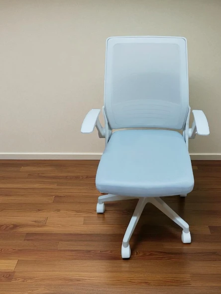 Yağmur Ofis Katlanır Kollu Çalışma Sandalyesi MONTAJLI Ofis ve Bilgisayar Koltuğu Beyaz Kol Beyaz Kumaş - 3