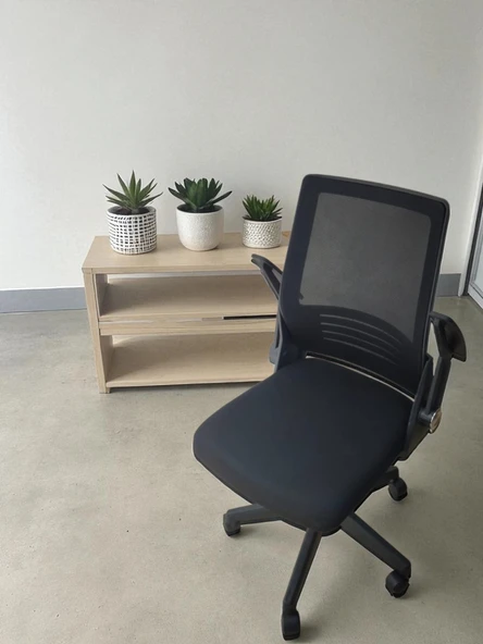 Yağmur Ofis Katlanır Kollu Çalışma Sandalyesi MONTAJLI Ofis ve Bilgisayar Koltuğu Siyah Kol Siyah Kumaş - 3