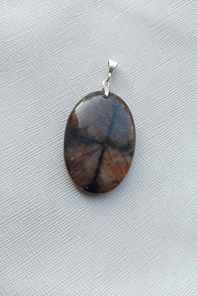 Çiyastolit (Chiastolite) Haç Taşı Kolye Ucu Gümüş Malzemeli C6-510