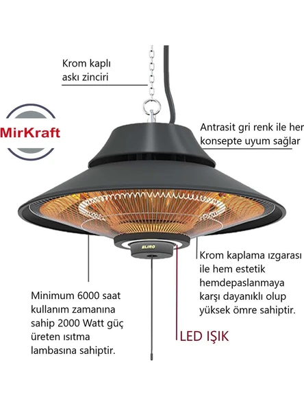 Mirkraft Elirg 2000 Watt Karbon Infrared Elektrikli Tavan Isıtıcısı - 4