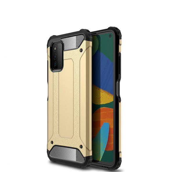 KNY Samsung Galaxy A03S Kılıf Çift Katmanlı Armour Case Gold