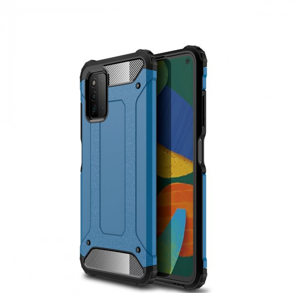 KNY Samsung Galaxy A03S Kılıf Çift Katmanlı Armour Case Mavi