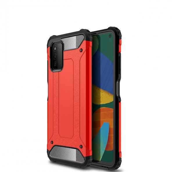 KNY Samsung Galaxy A03S Kılıf Çift Katmanlı Armour Case Kırmızı
