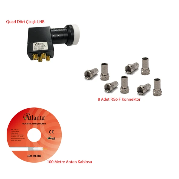 Dörtlü LNB Hazır Set (LNB + Kablo + Konnektör) ürün görseli