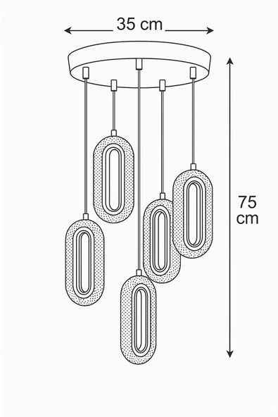 Beta 5'li Gümüş Ledli Modern Kumandalı 3 Renk Led Avize - Resim 5