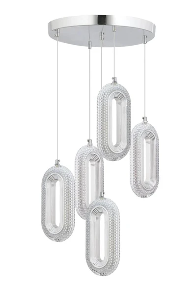 Beta 5'li Gümüş Ledli Modern Kumandalı 3 Renk Led Avize - Resim 3