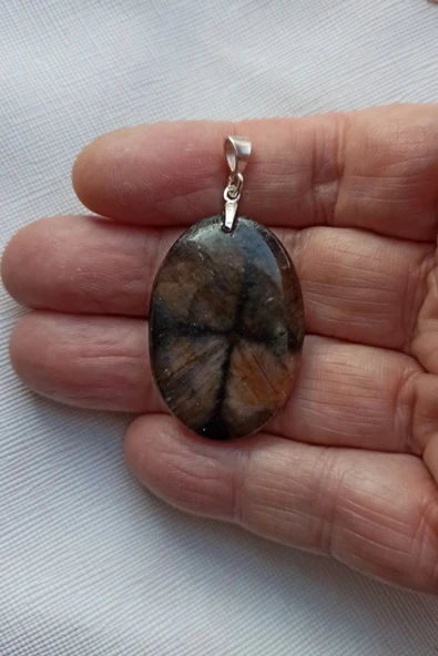 Çiyastolit (Chiastolite) Haç Taşı Kolye Ucu Gümüş Malzemeli C6-510 - 2