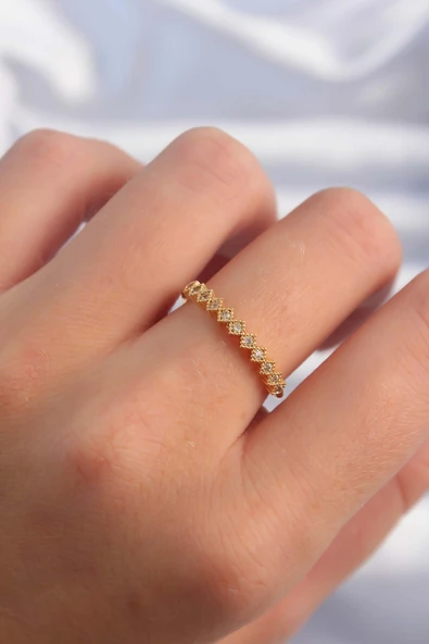 Pirinç Altın Renk Minimal Sıralı Zirkon Taşlı Ayarlanabilir Yüzük - TJ-BYK3293 ürün görseli 1