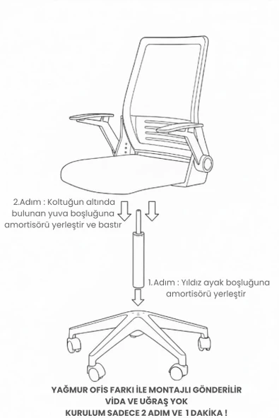 Yağmur Ofis Katlanır Kollu Çalışma Sandalyesi MONTAJLI Ofis ve Bilgisayar Koltuğu Beyaz Kol Siyah Kumaş - 4