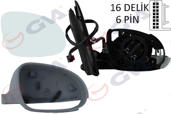 GVA 1075235 DIŞ DİKİZ AYNASI SAĞ GOLF 03> ELEKTRİKLİ ISITMALI SİNYALLİ ASTARLI KONVEKS 6 FİŞ VM-197EHPR 1K1857508CN ürün görseli 1