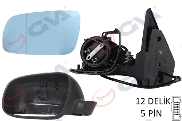 GVA 1075228 DIŞ DİKİZ AYNASI SOL GOLF-BORA 98> ELEKTRİKLİ ISITMALI SİYAH ASTARLI MAVİ CAM BÜYÜK TİP 5 FİŞ VM-188AL 1J1857507D01C ürün görseli 1