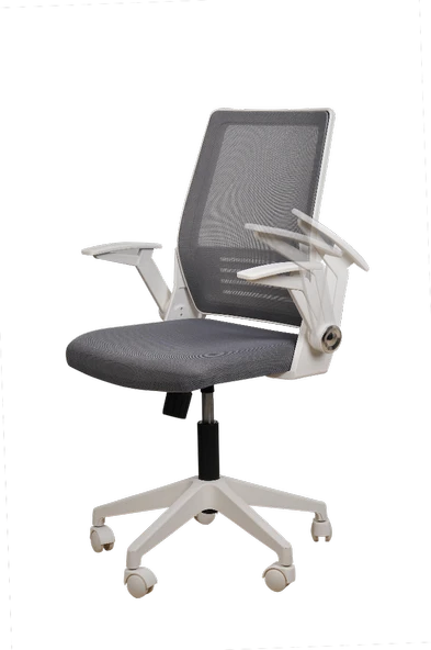 Yağmur Ofis Katlanır Kollu Çalışma Sandalyesi MONTAJLI Ofis ve Bilgisayar Koltuğu Beyaz Kol Antrasit Kumaş - 2