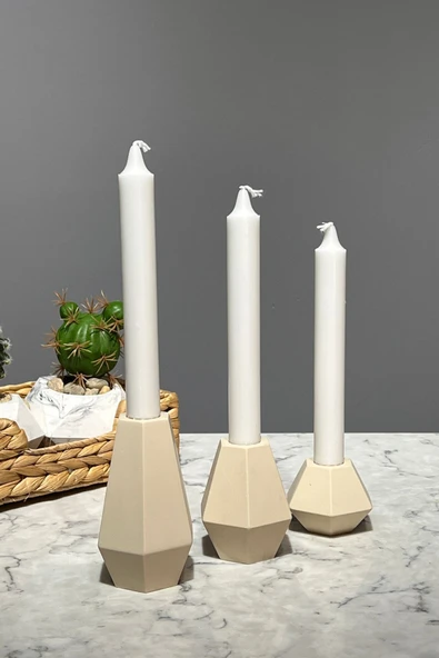 3'lü Dekoratif Beton Mumluk Şamdan - 1
