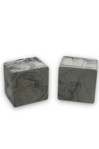 Mermer Desen Beton Çay Ve Şeker Saklama Kabı - 2