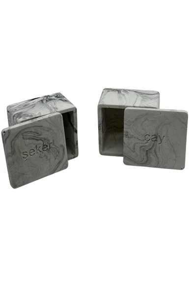 Mermer Desen Beton Çay Ve Şeker Saklama Kabı