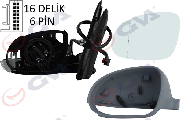 GVA 1075236 DIŞ DİKİZ AYNASI SOL GOLF 03> ELEKTRİKLİ ISITMALI SİNYALLİ ASTARLI ASFERİK 6 FİŞ VM-197EHPAL 1K1857507DC ürün görseli 1