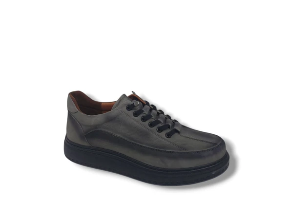 Modesa 265 Erkek Gri Crazy Deri Lastik Bağcıklı Poli Taban ( Hafif ) Ayakkabı - Resim 2