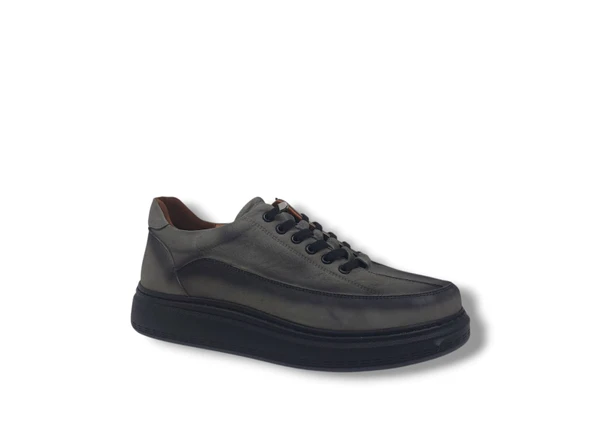 Modesa 265 Erkek Gri Crazy Deri Lastik Bağcıklı Poli Taban ( Hafif ) Ayakkabı - Resim 4